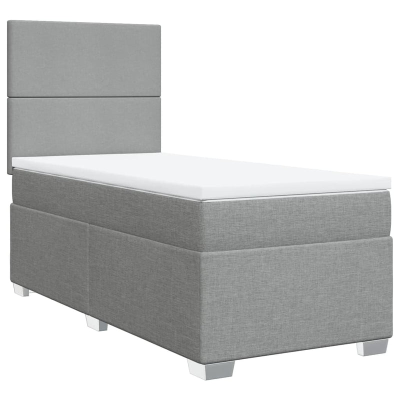 Pat box spring cu saltea, gri deschis, 90x190 cm, textil