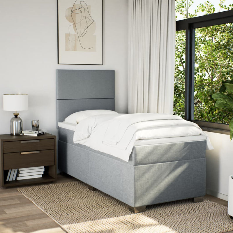 Pat box spring cu saltea, gri deschis, 90x190 cm, textil