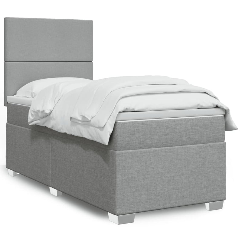 Pat box spring cu saltea, gri deschis, 90x190 cm, textil