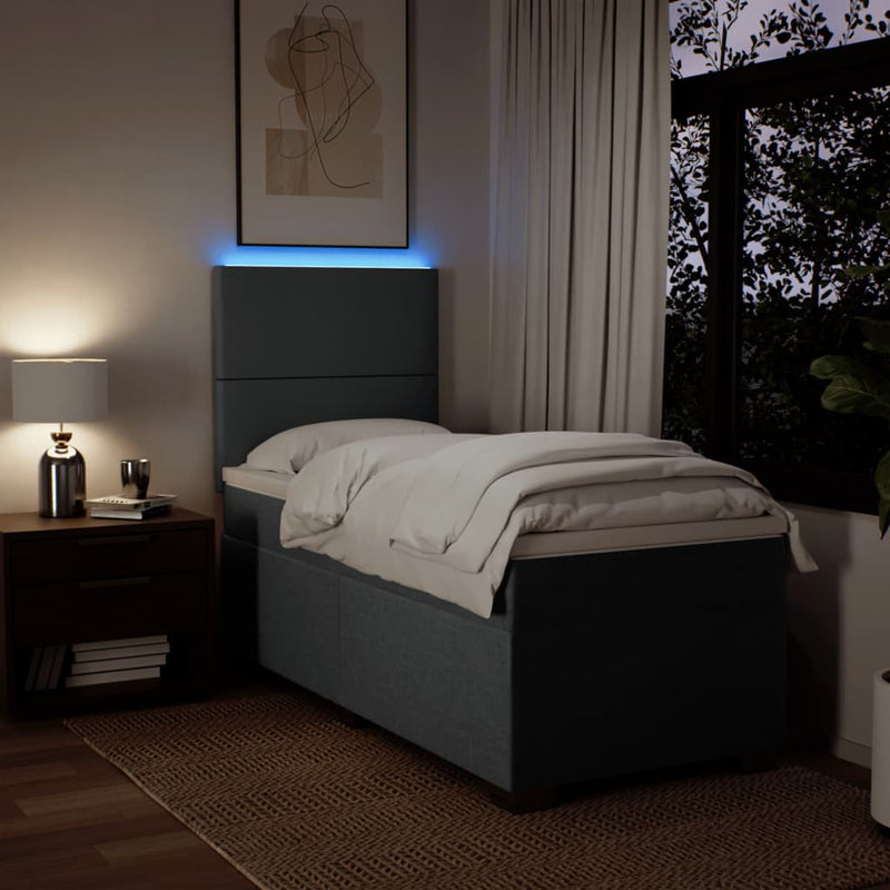 Pat box spring cu saltea, gri închis, 90x190 cm, textil
