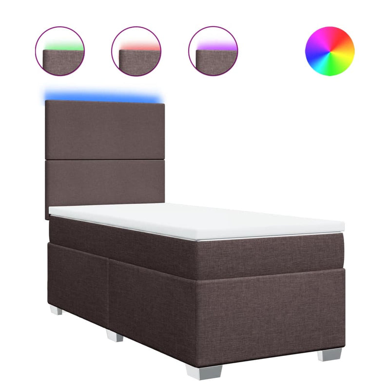 Pat box spring cu saltea, maro închis, 90x190 cm, textil