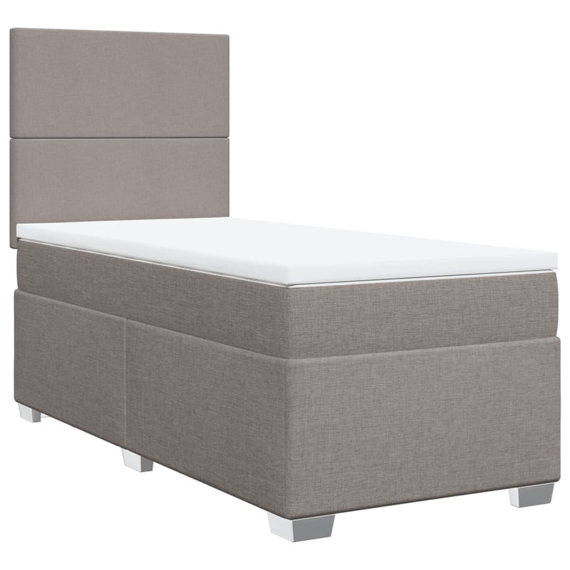 Pat box spring cu saltea, gri taupe, 90x190 cm, textil