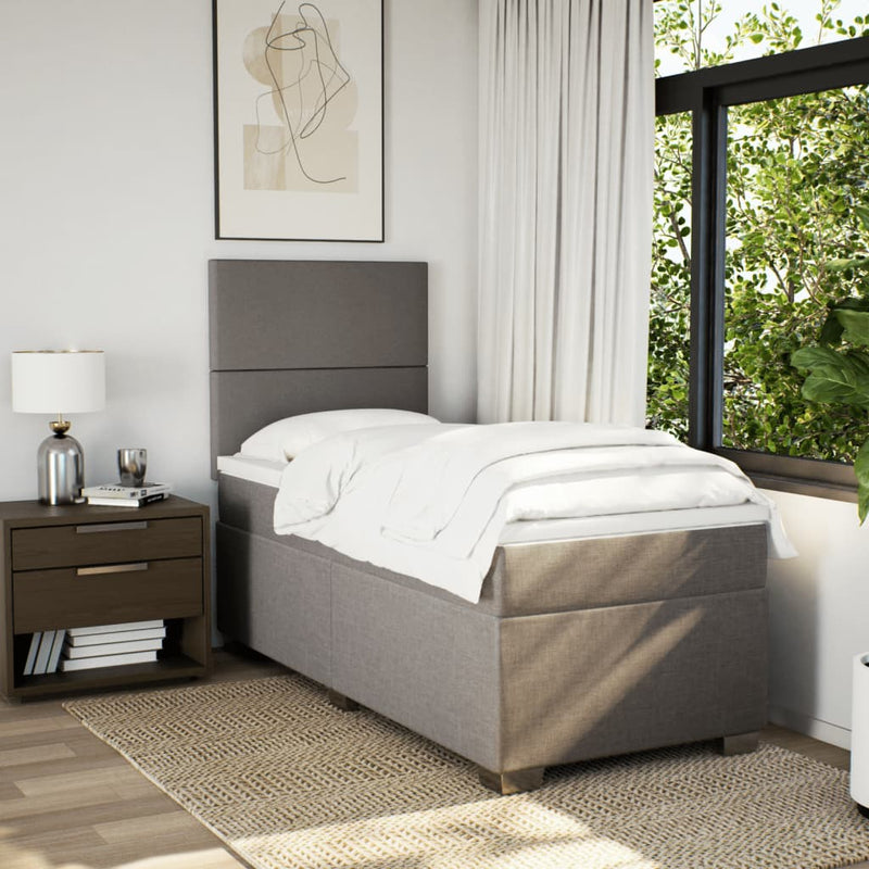 Pat box spring cu saltea, gri taupe, 90x190 cm, textil