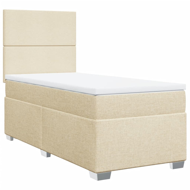 Pat box spring cu saltea, crem, 90x190 cm, textil
