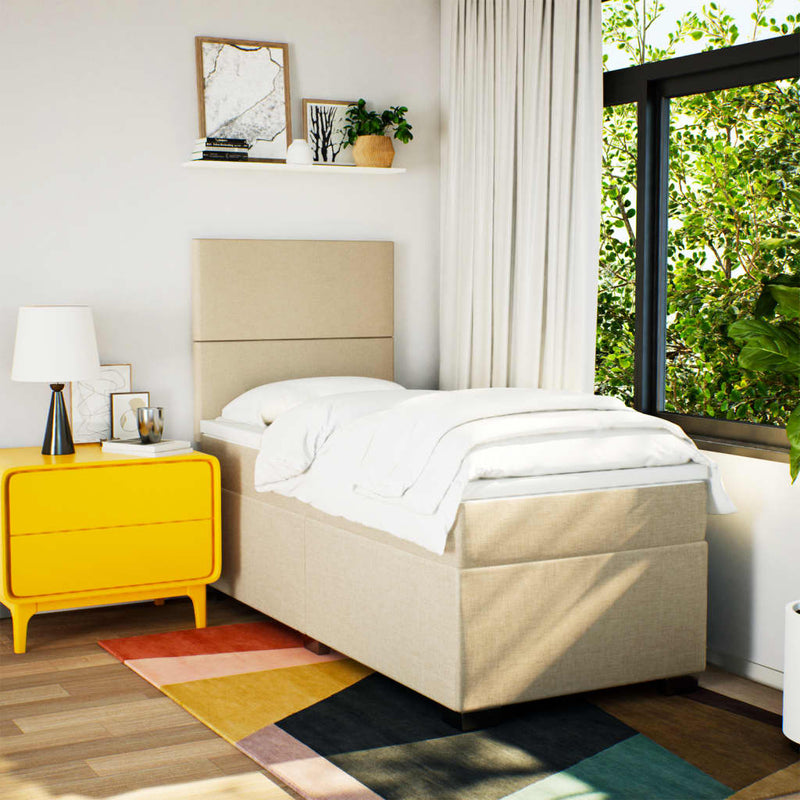 Pat box spring cu saltea, crem, 90x190 cm, textil