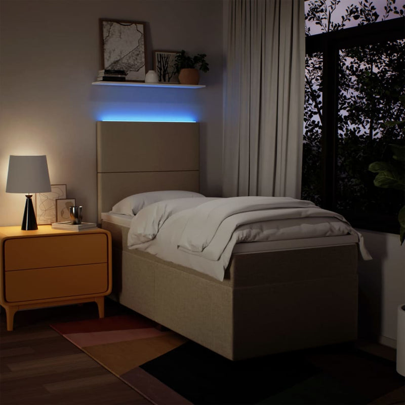Pat box spring cu saltea, crem, 90x190 cm, textil