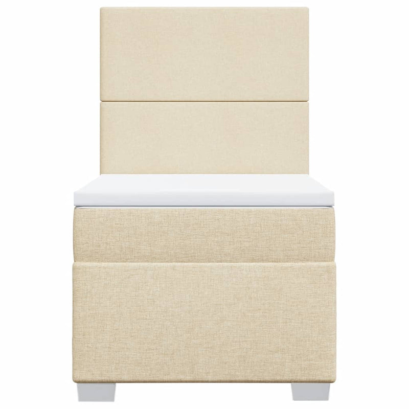 Pat box spring cu saltea, crem, 90x190 cm, textil