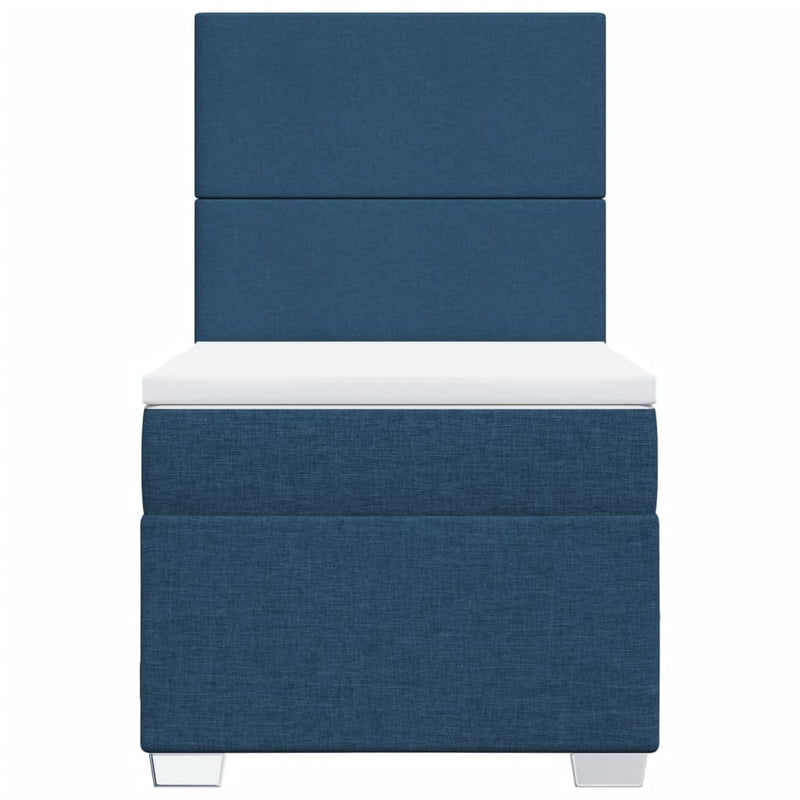 Pat box spring cu saltea, albastru, 90x190 cm, textil
