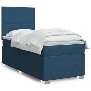Pat box spring cu saltea, albastru, 90x190 cm, textil