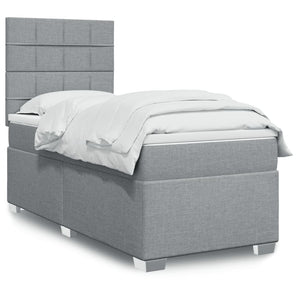 Pat box spring cu saltea, gri deschis, 90x190 cm, textil