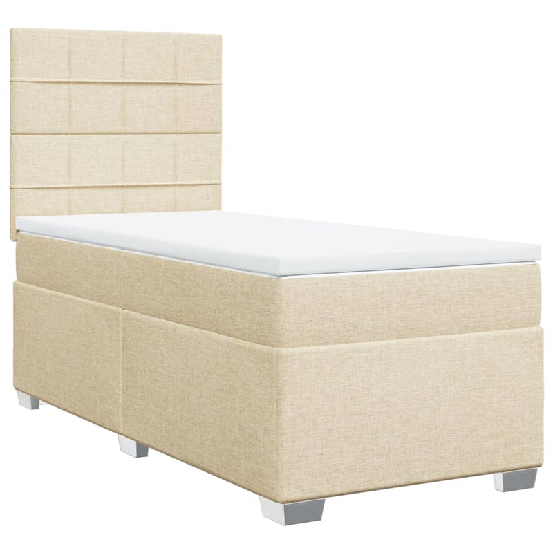 Pat box spring cu saltea, crem, 90x190 cm, textil