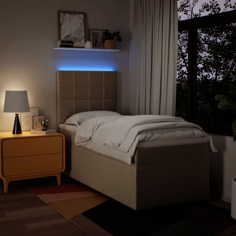 Pat box spring cu saltea, crem, 90x190 cm, textil