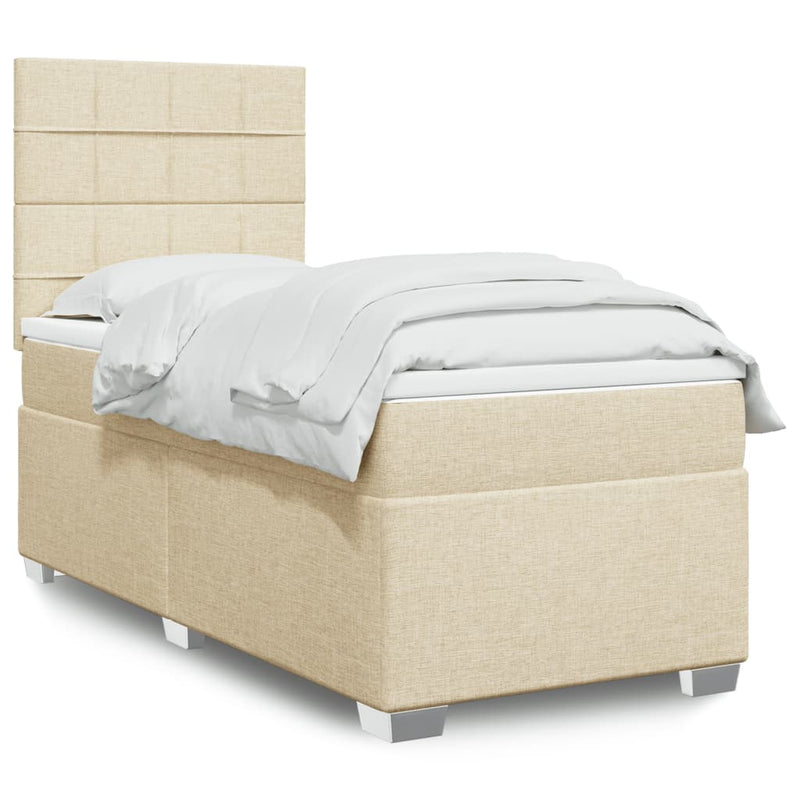Pat box spring cu saltea, crem, 90x190 cm, textil