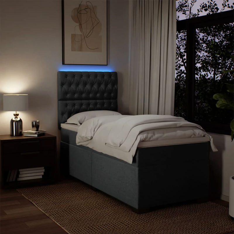 Pat box spring cu saltea, gri închis, 90x190 cm, textil