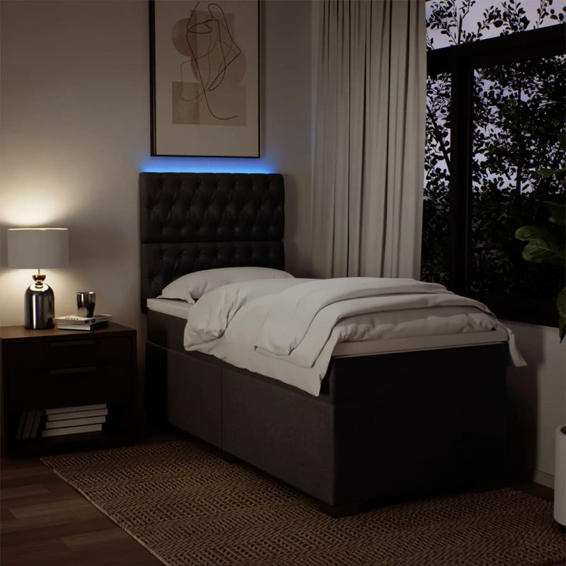 Pat box spring cu saltea, maro închis, 90x190 cm, textil