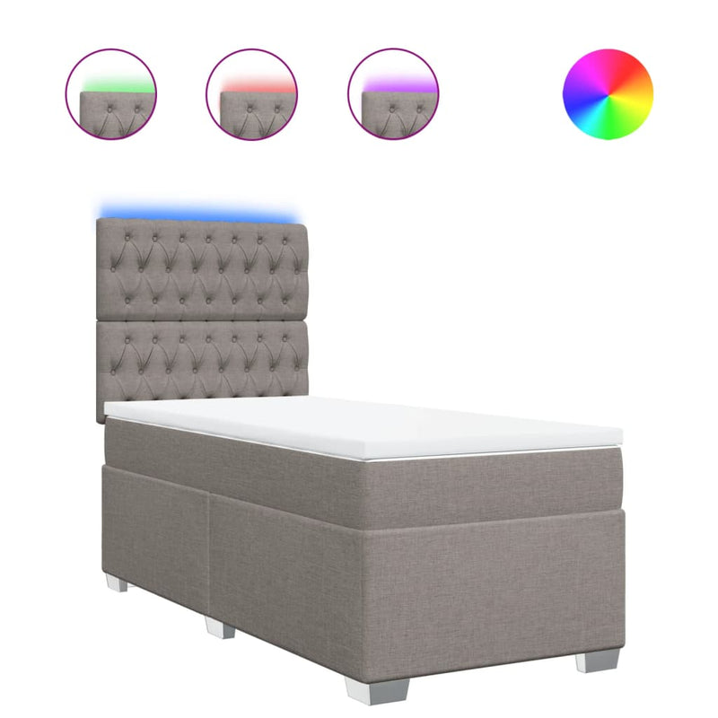 Pat box spring cu saltea, gri taupe, 90x190 cm, textil