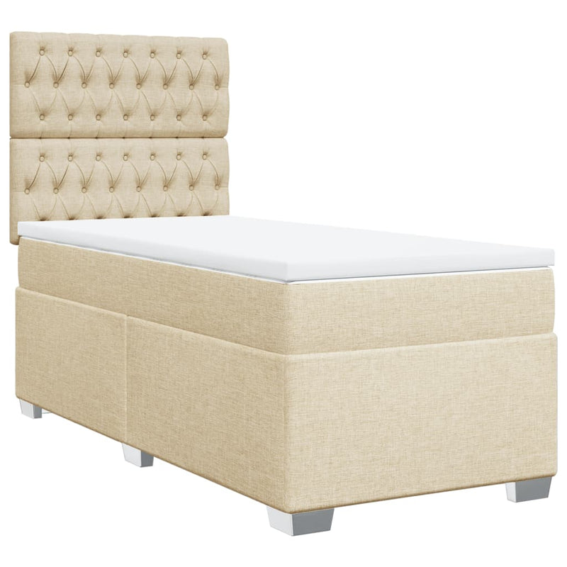 Pat box spring cu saltea, crem, 90x190 cm, textil