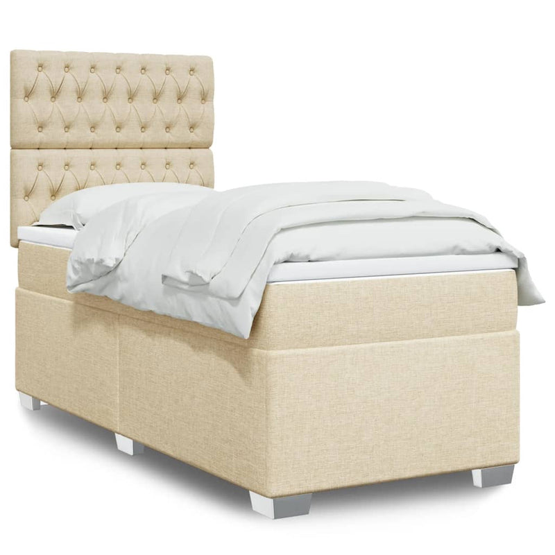 Pat box spring cu saltea, crem, 90x190 cm, textil