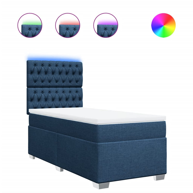 Pat box spring cu saltea, albastru, 90x190 cm, textil