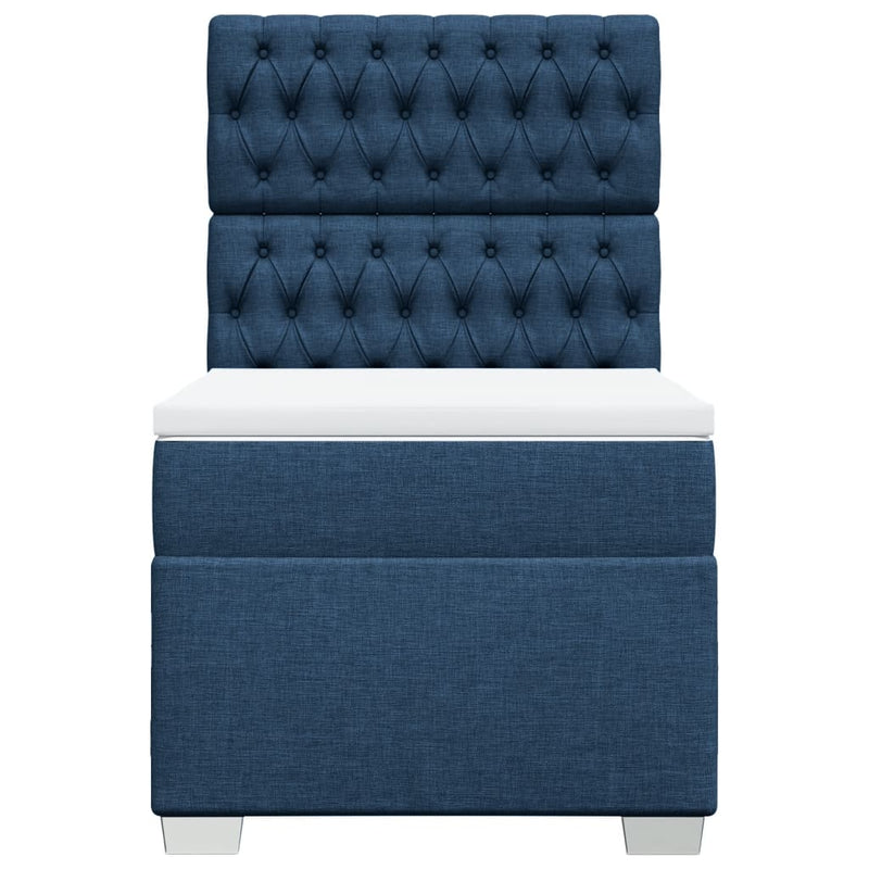 Pat box spring cu saltea, albastru, 90x190 cm, textil