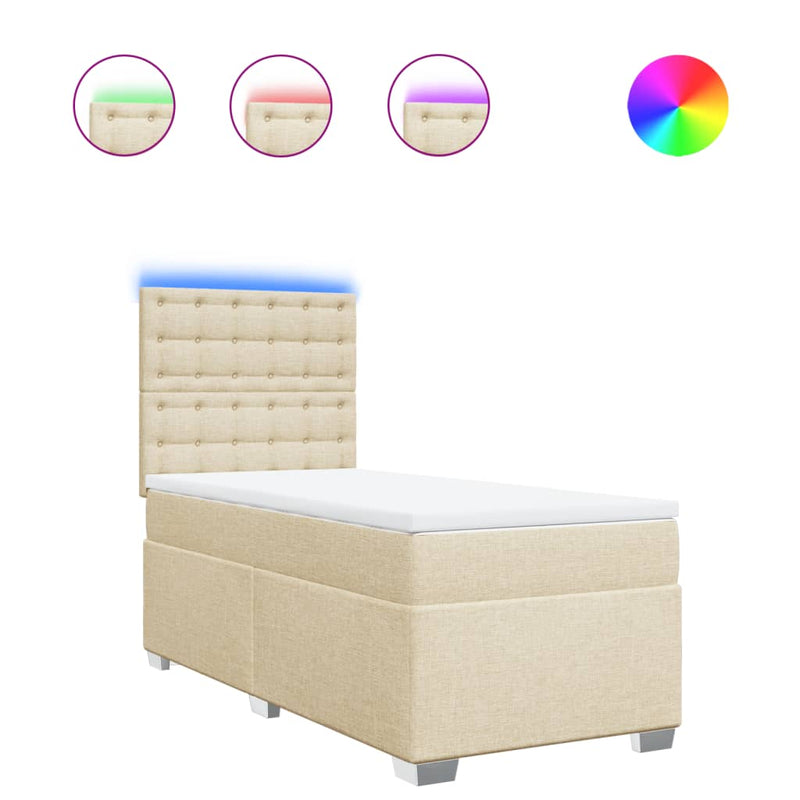 Pat box spring cu saltea, crem, 90x190 cm, textil