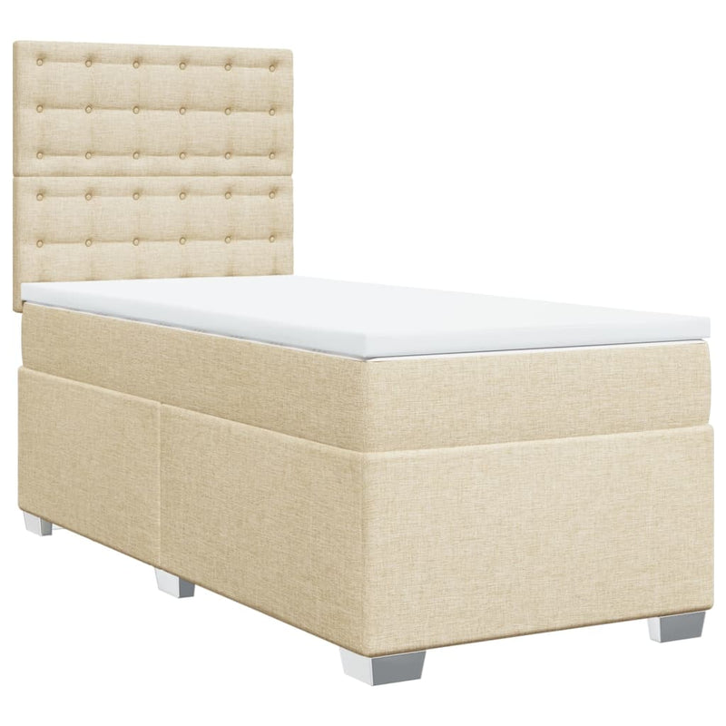Pat box spring cu saltea, crem, 90x190 cm, textil