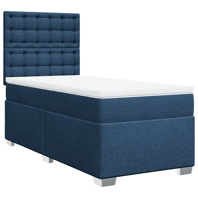 Pat box spring cu saltea, albastru, 90x190 cm, textil