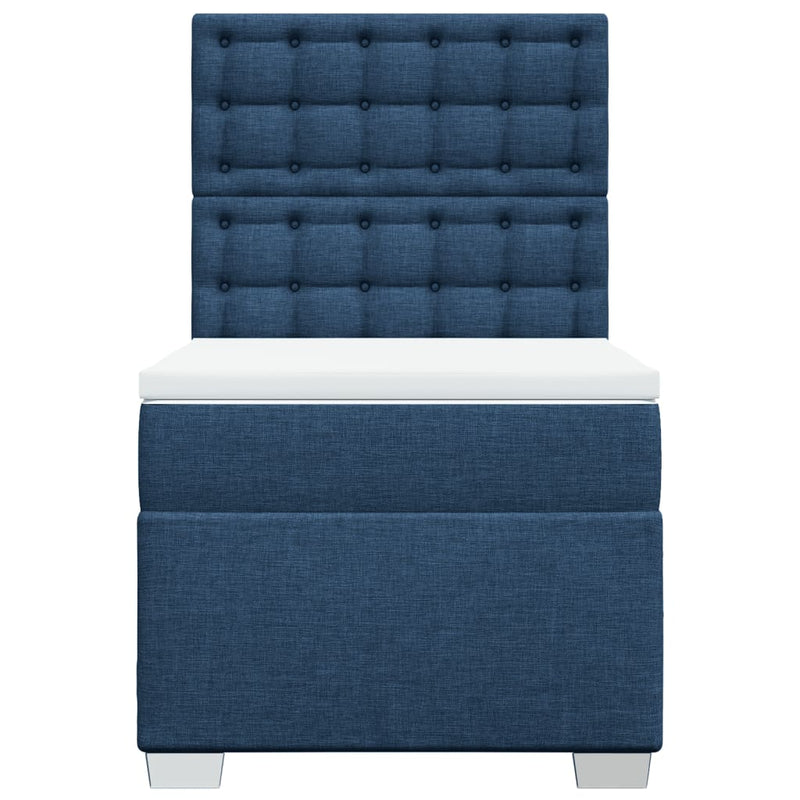 Pat box spring cu saltea, albastru, 90x190 cm, textil
