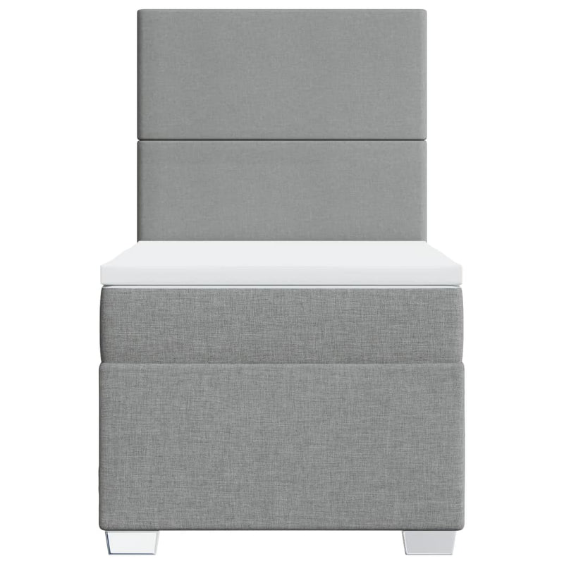 Pat box spring cu saltea, gri deschis, 90x200 cm, textil