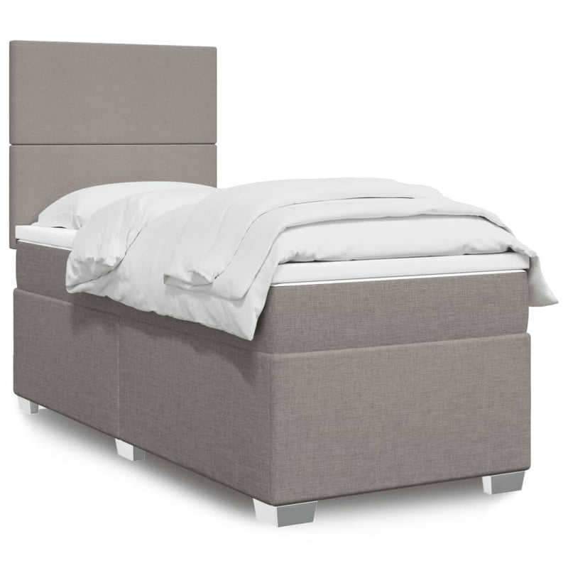 Pat box spring cu saltea, gri taupe, 90x200 cm, textil