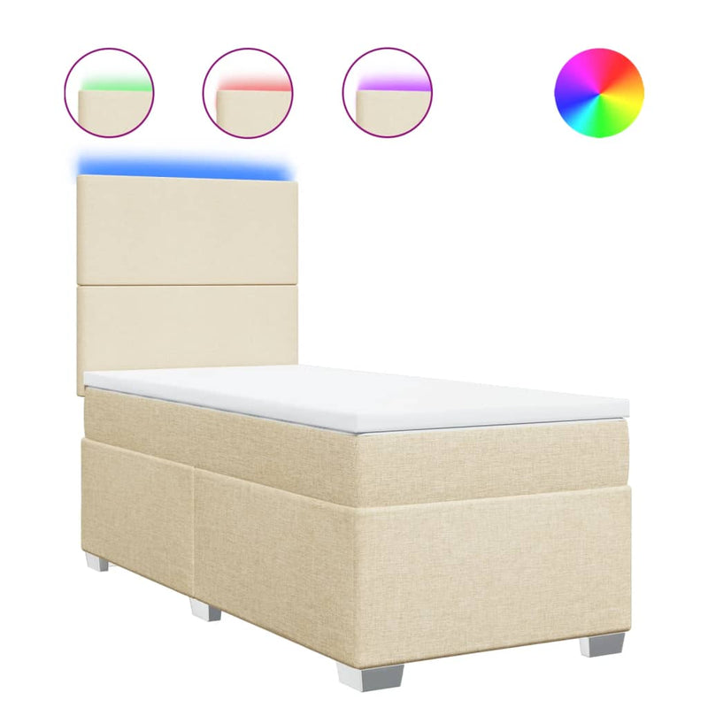 Pat box spring cu saltea, crem, 90x200 cm, textil