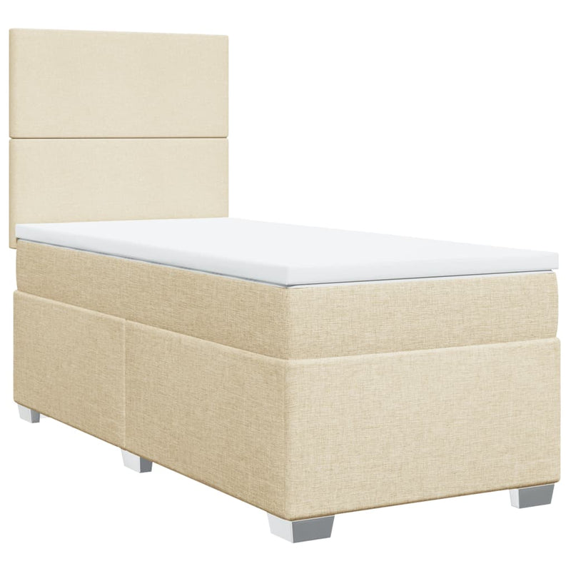 Pat box spring cu saltea, crem, 90x200 cm, textil