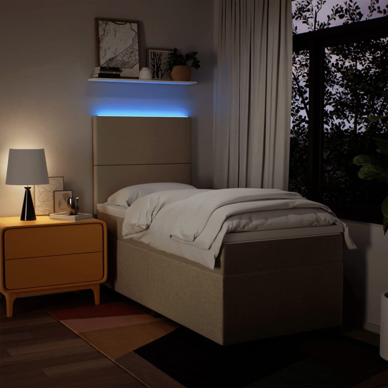 Pat box spring cu saltea, crem, 90x200 cm, textil