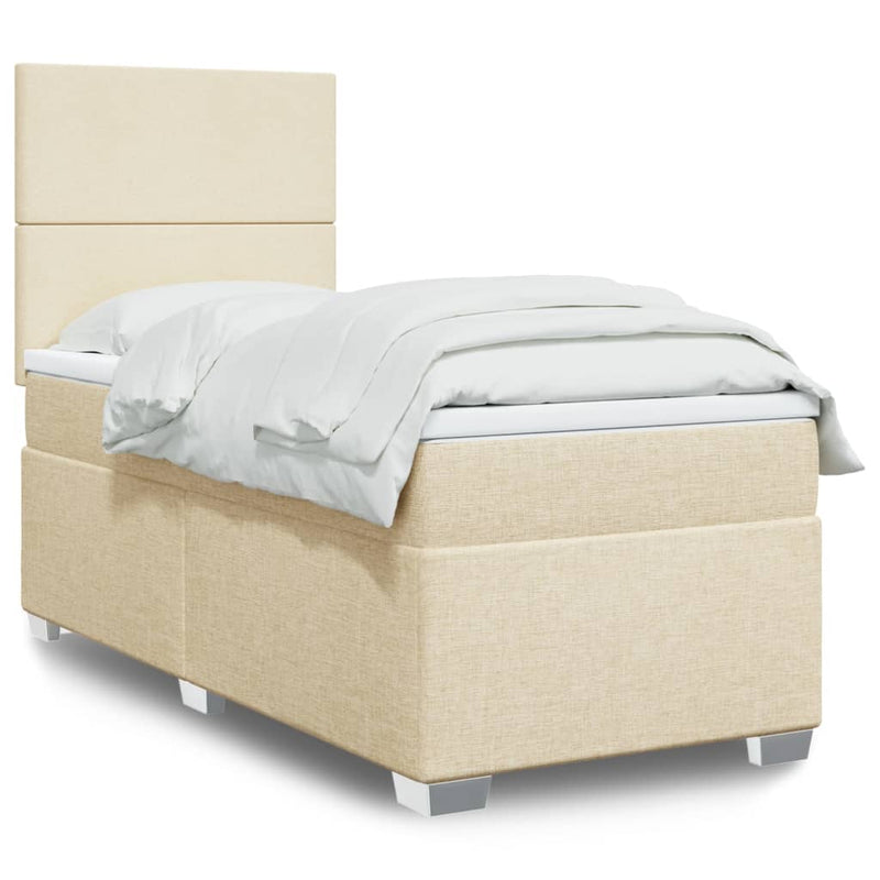Pat box spring cu saltea, crem, 90x200 cm, textil