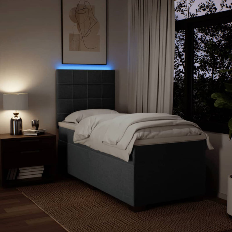 Pat box spring cu saltea, gri închis, 90x200 cm, textil