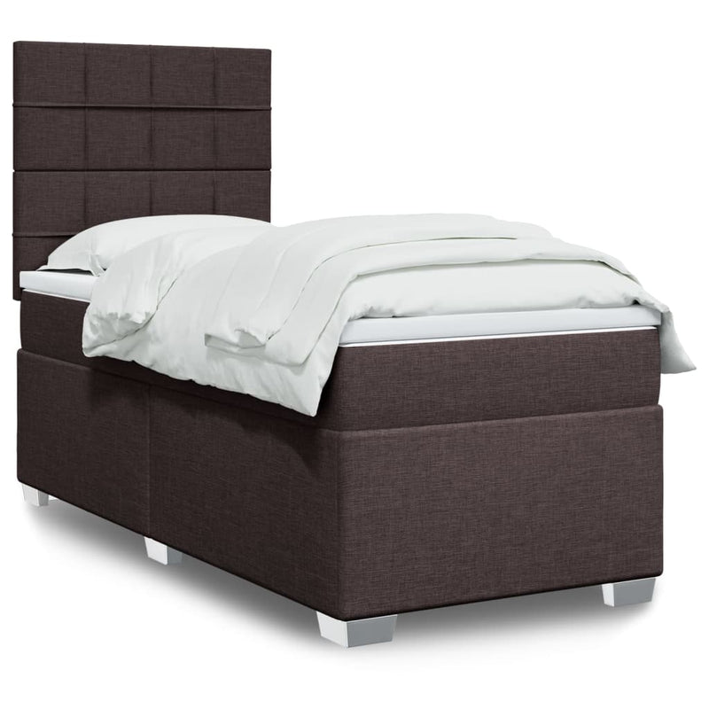 Pat box spring cu saltea, maro închis, 90x200 cm, textil