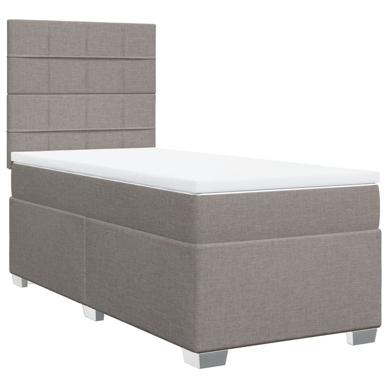 Pat box spring cu saltea, gri taupe, 90x200 cm, textil