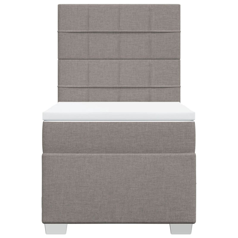 Pat box spring cu saltea, gri taupe, 90x200 cm, textil