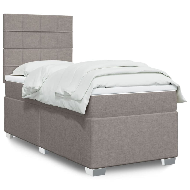 Pat box spring cu saltea, gri taupe, 90x200 cm, textil