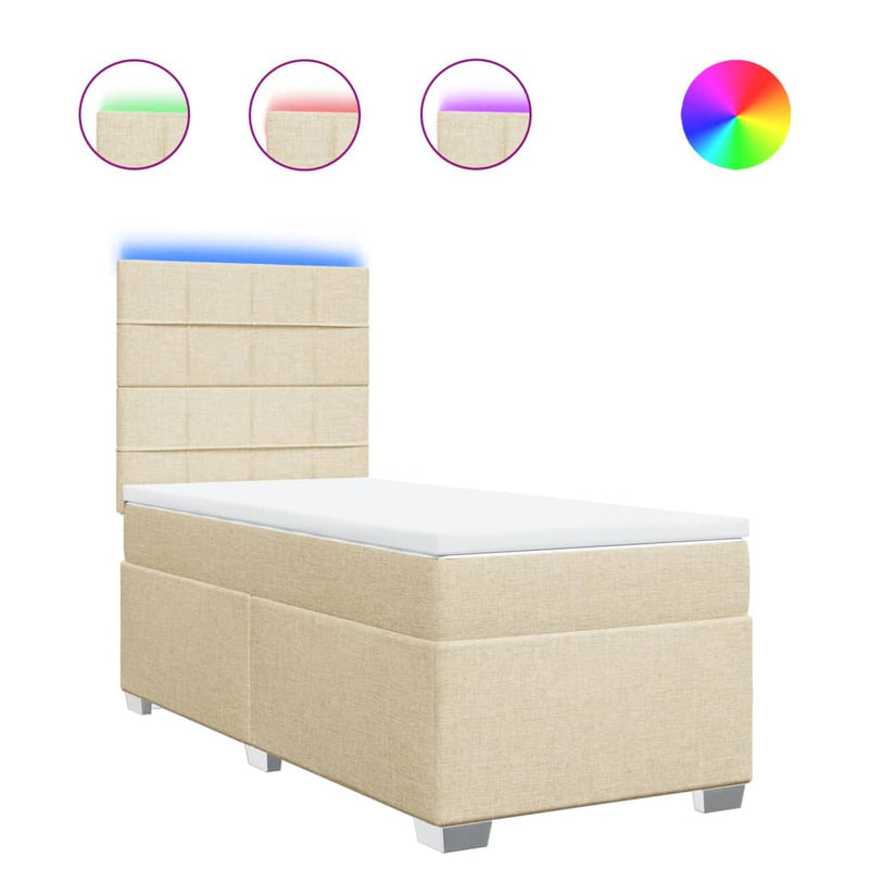 Pat box spring cu saltea, crem, 90x200 cm, textil