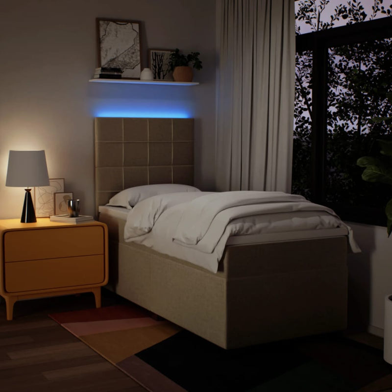 Pat box spring cu saltea, crem, 90x200 cm, textil