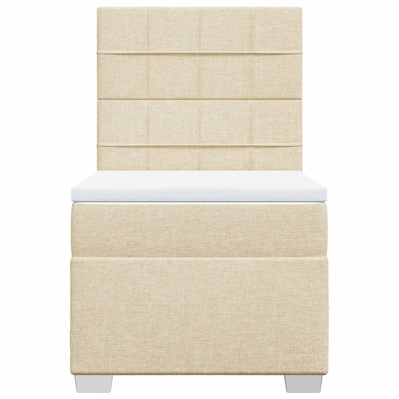 Pat box spring cu saltea, crem, 90x200 cm, textil