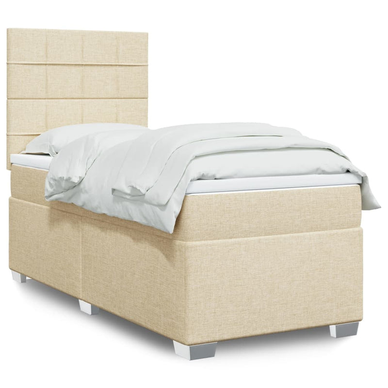 Pat box spring cu saltea, crem, 90x200 cm, textil