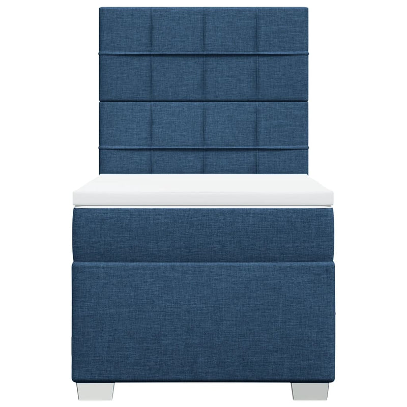 Pat box spring cu saltea, albastru, 90x200 cm, textil