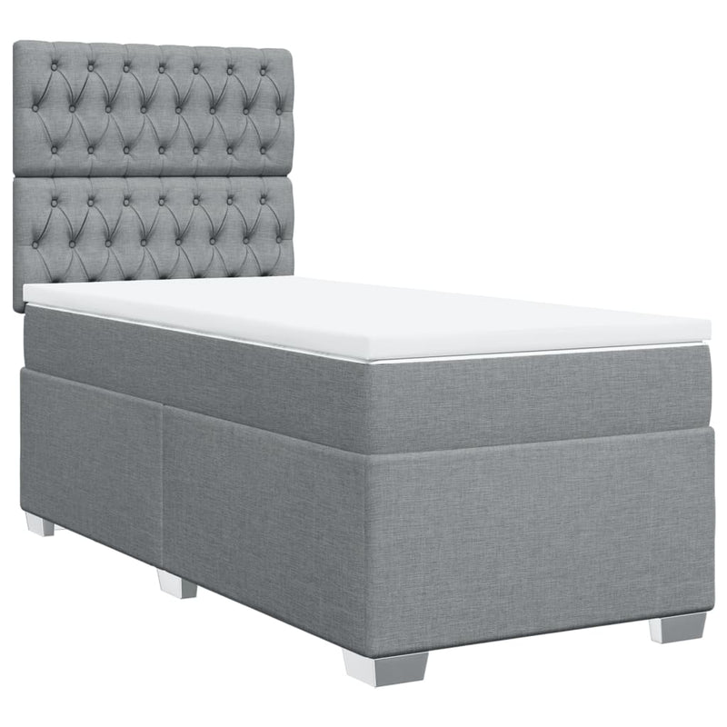 Pat box spring cu saltea, gri deschis, 90x200 cm, textil