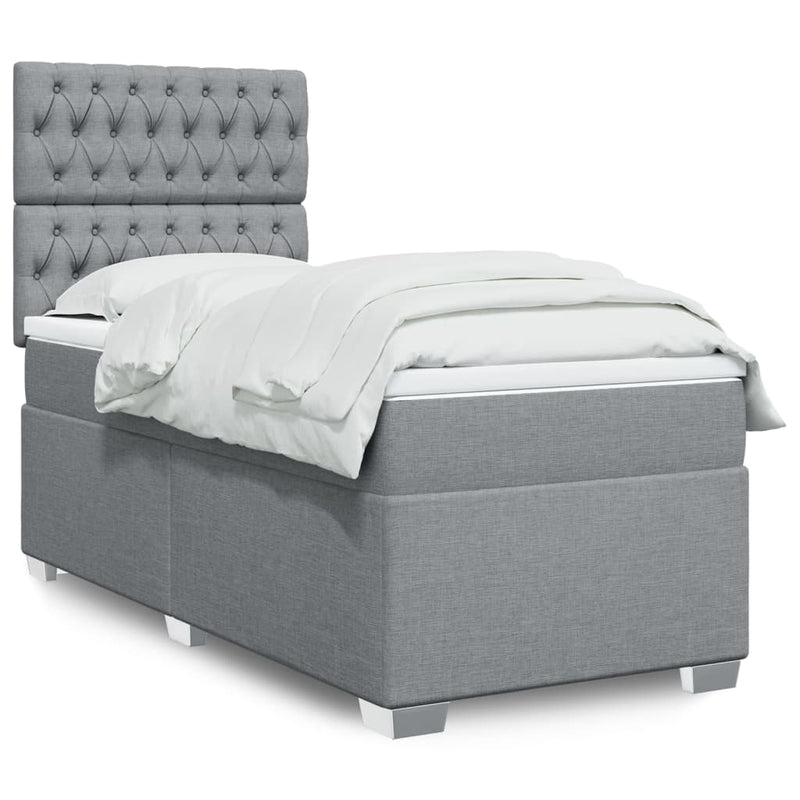 Pat box spring cu saltea, gri deschis, 90x200 cm, textil