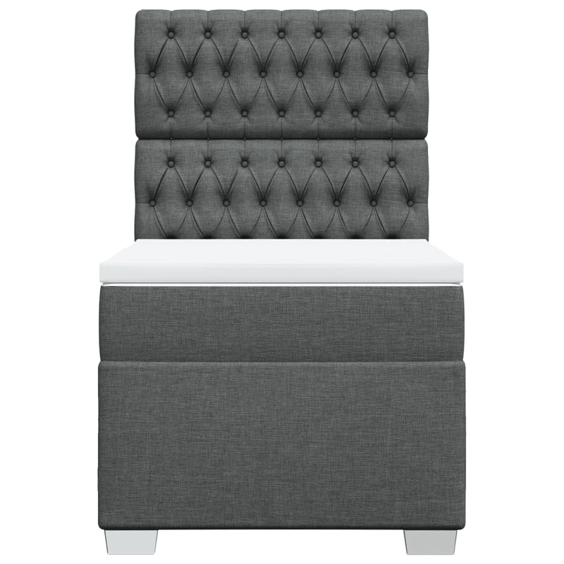 Pat box spring cu saltea, gri închis, 90x200 cm, textil