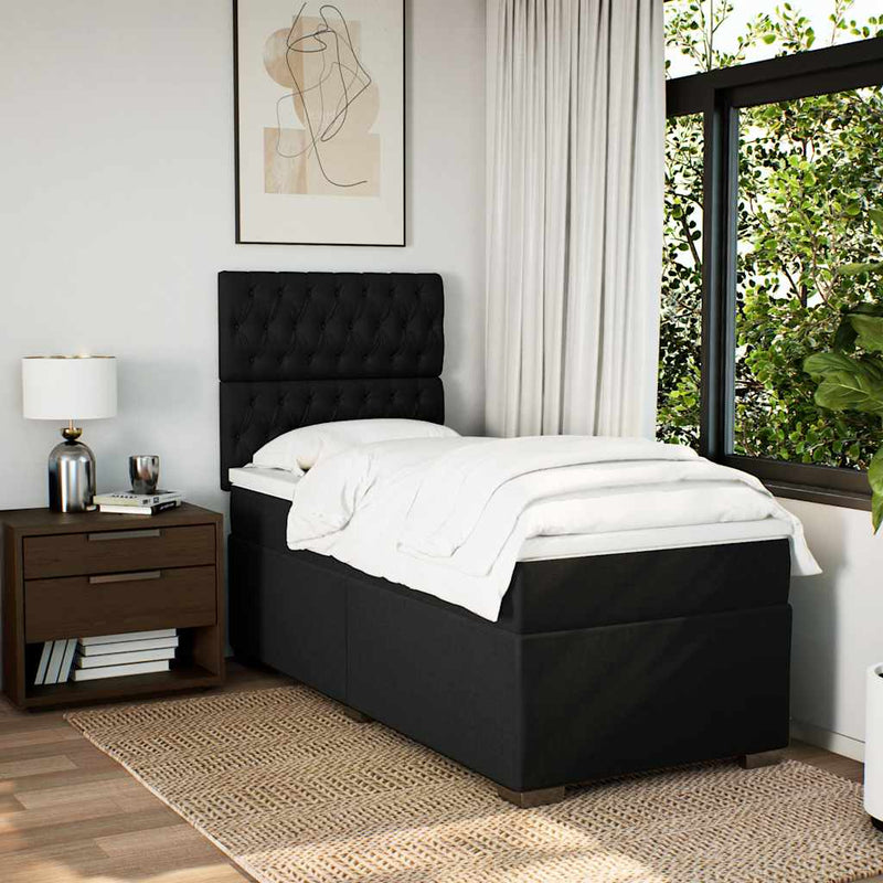 Pat box spring cu saltea, negru, 90x200 cm, textil
