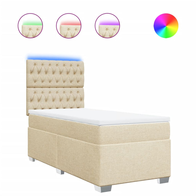 Pat box spring cu saltea, crem, 90x200 cm, textil