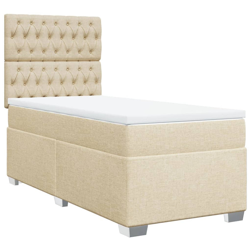 Pat box spring cu saltea, crem, 90x200 cm, textil